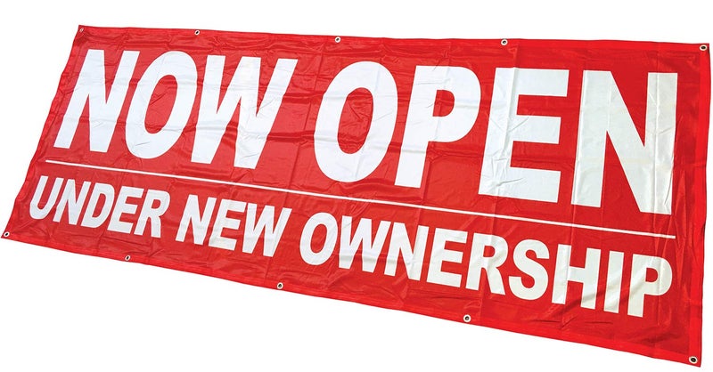 4Less 3x8 Now Open Under New Ownership Banner Vinyl Alternative Sign rb- Fabric